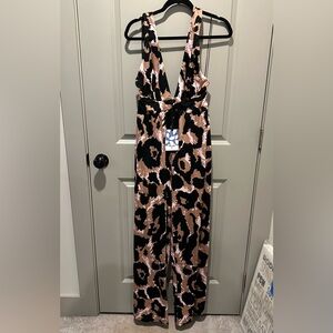 NWT DVF for Target Black and Brown Halter Jumpsuit Sz M